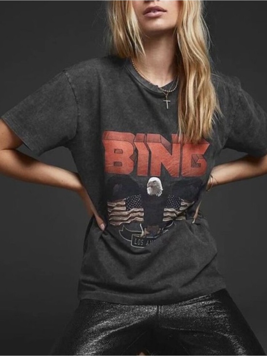 Anine Bing Tops - Anine Bing Washed Black Graphic Tee
